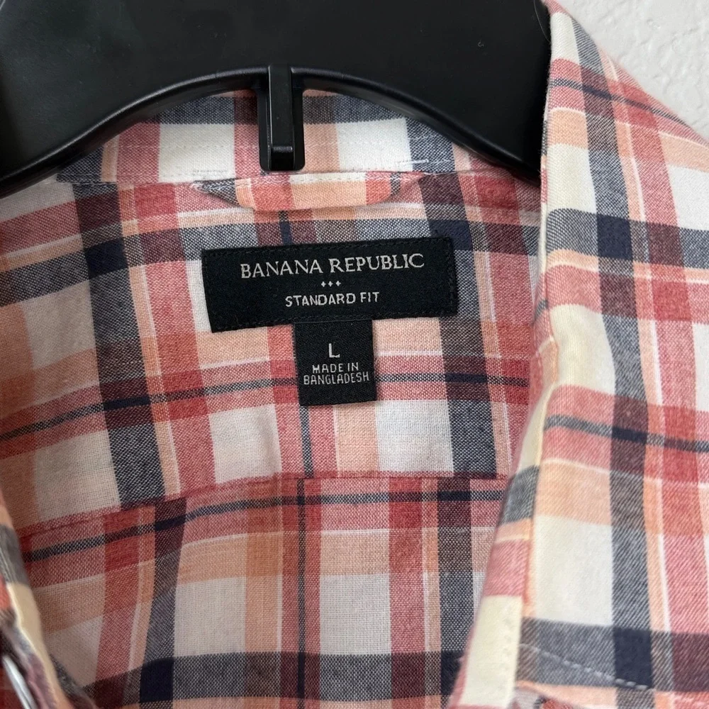 Banana Republic Standard Fit Button Down Plaid Casual Shirt Red Gray size Large